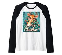 Divertido Lindo Reno Navidad Merry Christmas Xmas Camiseta Manga Raglan