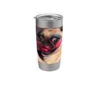 Divertido Lindo Sorprendido Pug Con Maquillaje Borroso Meme Vaso térmico de acero inoxidable de doble pared