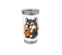 Divertido Lobo Comiendo Pizza Gráfico Niños Niñas Lobo Amante Vaso térmico de acero inoxidable de doble pared
