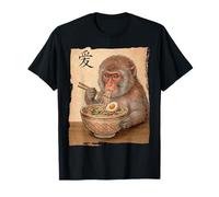 Divertido Macaco Japonés Comiendo Ramen Mono Kawaii Japonés Camiseta