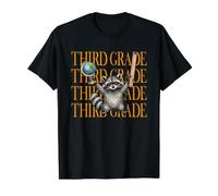 Divertido Maestro de Tercer Grado Mapache Salvaje de Regreso a la Escuela Camiseta gráfica económica, Hombre, Negro, S