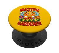Divertido Maestro Jardinero con Sol Feliz PopSockets PopGrip Adhesivo