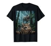 Divertido Maine Coon Cat T-Rex Dinosaur Chase Selfie Camiseta