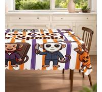 Divertido mantel rectangular de mono aterrador de Halloween de 60 x 80 pulgadas, bonito estilo espeluznante con estampado navideño, decoraciones divertidas de fiesta para cocina, banquete, picnic