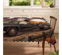 Divertido mantel rectangular de ovejas de Halloween de 60 x 100 pulgadas, patrón de camión de casa embrujada, lavable, decoraciones de fiesta aterradoras para cocina, banquete, picnic, camping