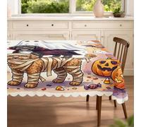 Divertido mantel rectangular de perro de agua portugués de Halloween de 60 x 100 pulgadas, diseño de cachorro fantasma, decoración de fiesta de calabaza de terror para el hogar, cocina, banquete
