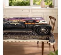 Divertido mantel rectangular de perro de agua portugués de Halloween de 60 x 100 pulgadas, patrón de camión de casa encantada, lavable, decoraciones de fiesta aterradoras para cocina, banquete, picnic