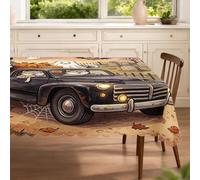 Divertido mantel rectangular de perro husky de Halloween de 60 x 80 pulgadas, patrón de camión de casa encantada, lavable, decoraciones de fiesta aterradoras para cocina, banquete, picnic, camping