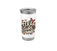 Divertido mapache de verano con flores silvestres de Feral Girl Vaso térmico de acero inoxidable de doble pared