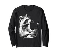 Divertido Mapache Que Toca el Piano Animal Pianista Musico Manga Larga