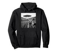 Divertido Mapache UFO Selfie Alien Nave Espacial Miedo Meme Humor Sudadera con Capucha