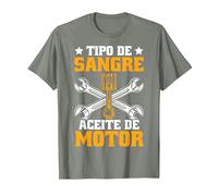 Divertido Mecánico Tipo De Sangre Aceite De Motor Mecáni Camiseta, Hombre, Verde Militar Jaspeado, S