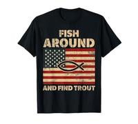 Divertido Meme con la Bandera de los Estados Unidos con Peces y Encuentra truchas Camiseta