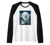 Divertido Meme de Bichon Frise Aullando a la Luna, Divertido Amante de los Perros Camiseta Manga Raglan