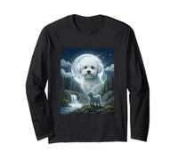 Divertido Meme de Bichon Frise Aullando a la Luna, Divertido Amante de los Perros Manga Larga
