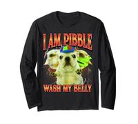 Divertido Meme de Perro con la Frase «I Am Pibble Dog Puppy Wash Clean My Belly» Manga Larga