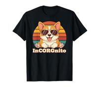 Divertido Meme de Perro Corgi InCorgnito, diseño Retro de Puesta de Sol Camiseta