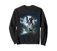 Divertido Meme del Boston Terrier Aullando a la Luna, Divertido Amante de los Perros Sudadera