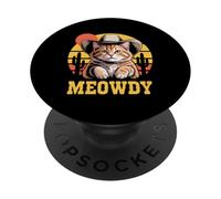 Divertido Meowdy Tabby Cat Western Cowboy Humor PopSockets PopGrip Adhesivo