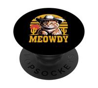 Divertido Meowdy Tabby Cat Western Cowboy Humor PopSockets PopGrip Adhesivo