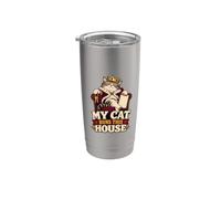 Divertido Mi Gato Manda En Esta Casa Mamá Papá Gato Vaso térmico de acero inoxidable de doble pared