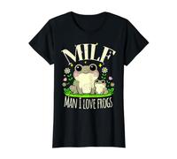 Divertido Milf Hombre I Love Frogs Lindo Retro Agotado Boho Camiseta gráfica económica, Mujer, Negro, M