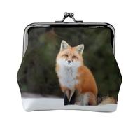 Divertido monedero con estampado de zorro, monedero portátil de cuero de fibra para mujer, Black, Talla única, Bolsa para monedas