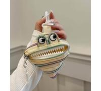 Divertido monedero con forma de croissant de ojo grande, llavero con colgante de dibujos animados para decoración de mochila, mini bolsa de cosméticos para mujer, bolsa de lápiz labial de bolsillo