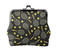 Divertido monedero pequeño con impresión de raquetas de tenis y pelotas de tenis, cartera de viaje ligera para excursiones turísticas y compras, Black, Talla única, Bolsa para monedas