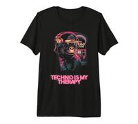 Divertido Mono Divertido con Auriculares Club Techno Music Camiseta Premium