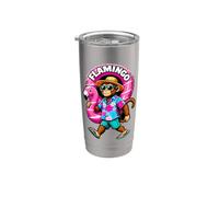 Divertido mono sosteniendo flamenco anillo inflable Vaso térmico de acero inoxidable de doble pared