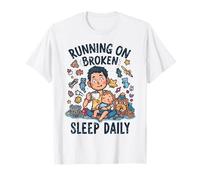 Divertido niño Cansado Nuevo papá Corriendo en el sueño Roto Diario Camiseta