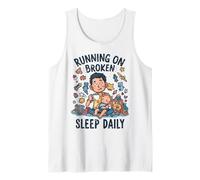Divertido niño Cansado Nuevo papá Corriendo en el sueño Roto Diario Camiseta sin Mangas