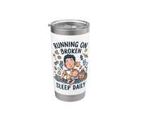 Divertido niño cansado nuevo papá corriendo en el sueño roto diario Vaso térmico de acero inoxidable de doble pared
