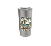 Divertido Nuevo Papá Nuevo Padre High Five Cash Humor Vaso térmico de acero inoxidable de doble pared