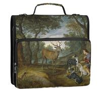 Divertido organizador de carpetas con cremallera de 1 1/2 pulgadas, 3 anillos, con estampado de Rubens Miracle Saint Hubert, carpeta de almacenamiento con asa, bolsa escolar con correa para el hombro