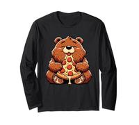 Divertido oso comiendo pizza gráfico niños niñas mujeres niños Manga Larga