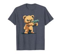 Divertido Oso de Peluche con Pistola para los Amantes de Las Armas Camiseta, Hombre, Azul Jaspeado, L
