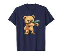 Divertido Oso de Peluche con Pistola para los Amantes de Las Armas Camiseta, Hombre, Azul Marino, S