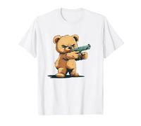 Divertido Oso de Peluche con Pistola para los Amantes de Las Armas Camiseta, Hombre, Blanco, 6XL