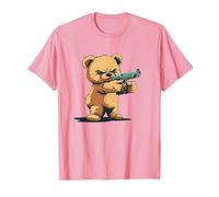 Divertido Oso de Peluche con Pistola para los Amantes de Las Armas Camiseta, Hombre, Rosado, XXL