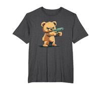 Divertido Oso de Peluche con Pistola para los Amantes de Las Armas Camiseta, Hombre Tallas Grandes, Jaspeado Oscuro, 6X Alto