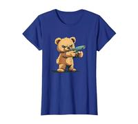 Divertido Oso de Peluche con Pistola para los Amantes de Las Armas Camiseta, Mujer, Azul Real, XXL