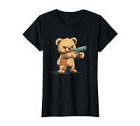 Divertido Oso de Peluche con Pistola para los Amantes de Las Armas Camiseta, Mujer, Negro, S