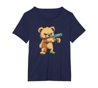 Divertido Oso de Peluche con Pistola para los Amantes de Las Armas Camiseta, Mujer Tallas Grandes, Azul Marino, 3XL Grande
