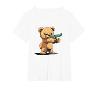 Divertido Oso de Peluche con Pistola para los Amantes de Las Armas Camiseta, Mujer Tallas Grandes, Blanco, 6XL Grande