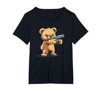 Divertido Oso de Peluche con Pistola para los Amantes de Las Armas Camiseta, Mujer Tallas Grandes, Negro, 2XL Grande
