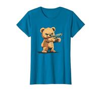 Divertido Oso de Peluche con Pistola para los Amantes de Las Armas Camiseta, Mujer, Zafiro, L