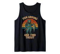 Divertido Oso de Pesca para truchas, atrapar el Humor, Retro, Atardecer Camiseta sin Mangas