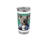 Divertido oso koala en pijamas, amante del café, sarcasmo, arte humorístico Vaso térmico de acero inoxidable de doble pared
